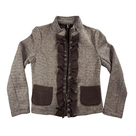 ambition Jackets & Blazers - Ambition Jacket Womens Medium Brown Wool Blend Full Zip Ruffle Trim Pockets Chic